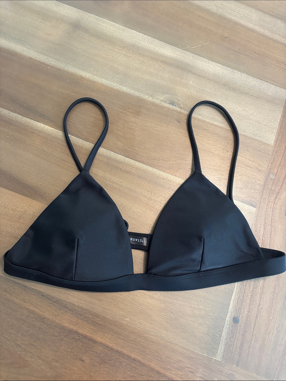 Sleek Black Triangle Bikini Top with Thin Straps